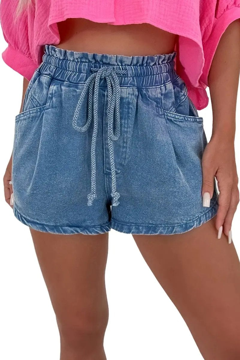Ashleigh Blue Drawstring High Waist Casual Denim Shorts - Love Salve